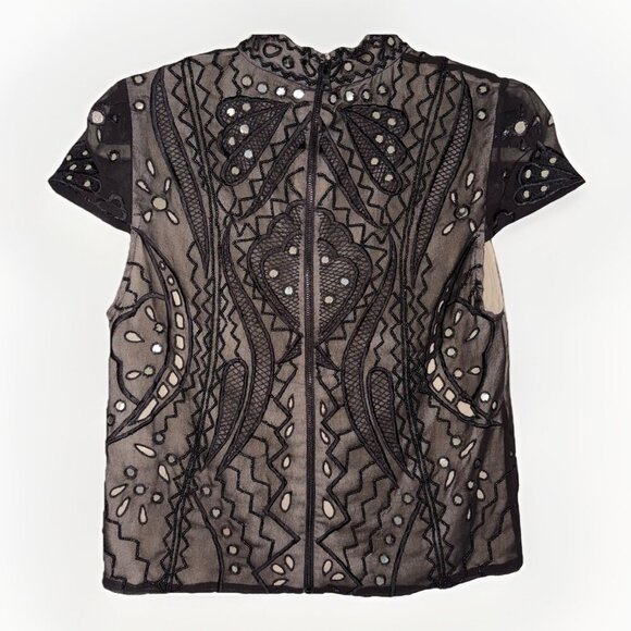 Alice and Olivia Viktoria High Neck Beaded Top Women's Size 2 - Picture 8 of 13